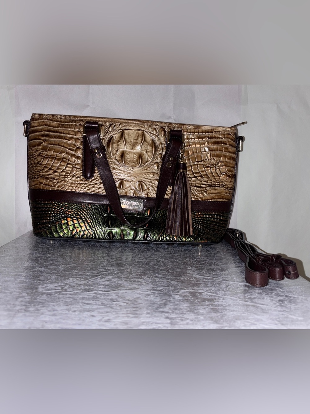 NWOT Brahmin Duxbury Satchel in Riviera Kingfisher - Rare Iridescent Croc